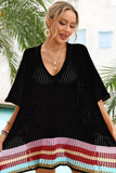 Rainbow Stripe Openwork Slit Cover-Up - Trendsi - Flyclothing LLC