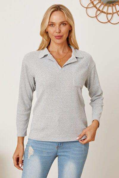 Collared Neck Dropped Shoulder T-Shirt - Trendsi - Flyclothing LLC