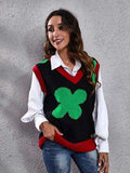 Four Leaf Clover V-Neck Sweater Vest - Trendsi - Flyclothing LLC