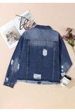 Plus Size Distressed Button Up Raw Hem Denim Jacket - Trendsi - Flyclothing LLC