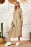 Pocketed Round Neck Long Sleeve Tee Dress - Trendsi - Flyclothing LLC