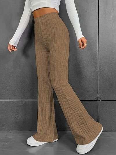Ribbed High Waist Bootcut Pants - Trendsi - Flyclothing LLC