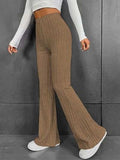 Ribbed High Waist Bootcut Pants - Trendsi - Flyclothing LLC