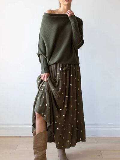 Full Size Boat Neck Batwing Sleeve Knit Top - Trendsi - Flyclothing LLC