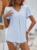 Ruche V-Neck Petal Sleeve Top - Trendsi - Flyclothing LLC