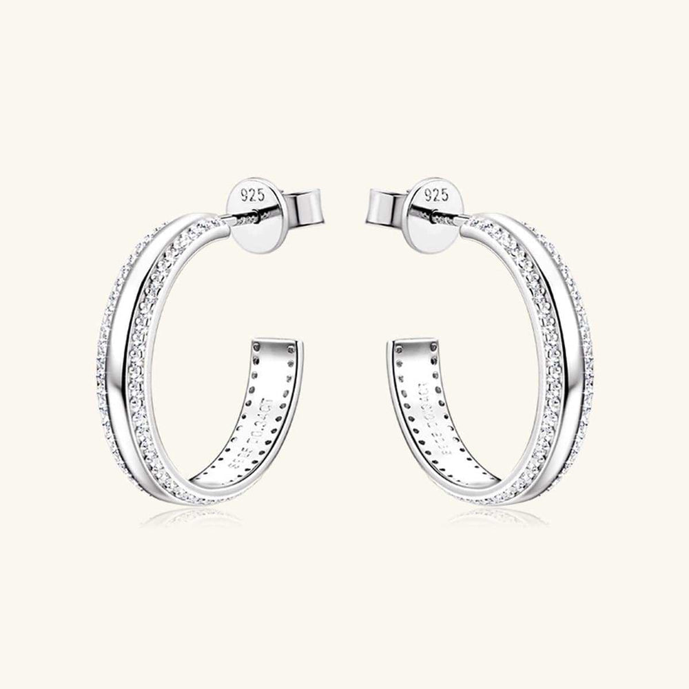 925 Sterling Silver Inlaid Moissanite C-Hoop Earrings - Trendsi - Flyclothing LLC