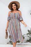 Plus Size Striped Cold-Shoulder Dress - Trendsi - Flyclothing LLC