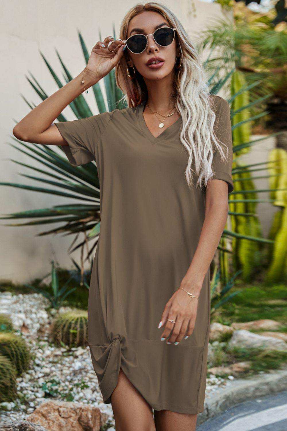 Twisted V-Neck Short Sleeve Dress - Trendsi - Flyclothing LLC
