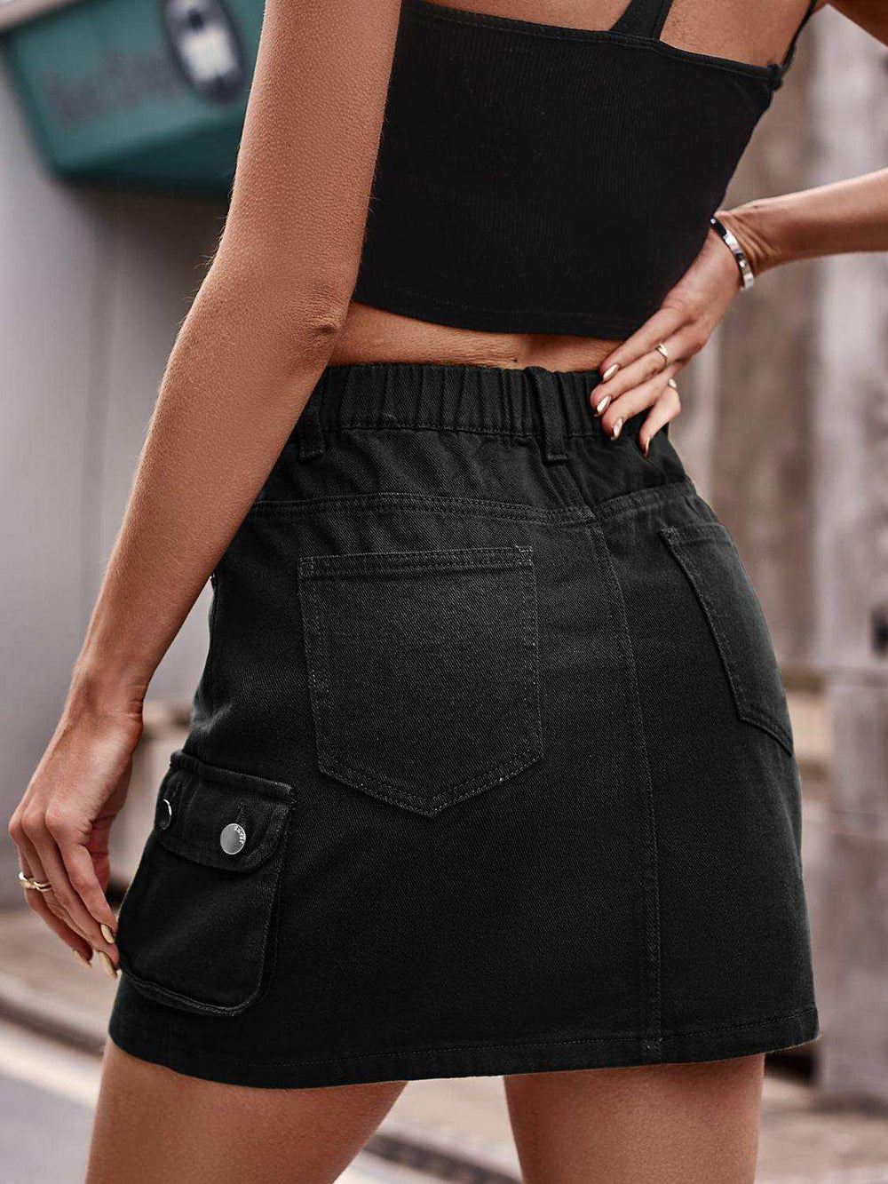 Denim Mini Skirt with Pockets - Trendsi - Flyclothing LLC