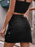 Denim Mini Skirt with Pockets - Trendsi - Flyclothing LLC