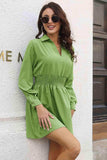 Johnny Collar Smocked Waist Long Sleeve Mini Dress - Trendsi - Flyclothing LLC