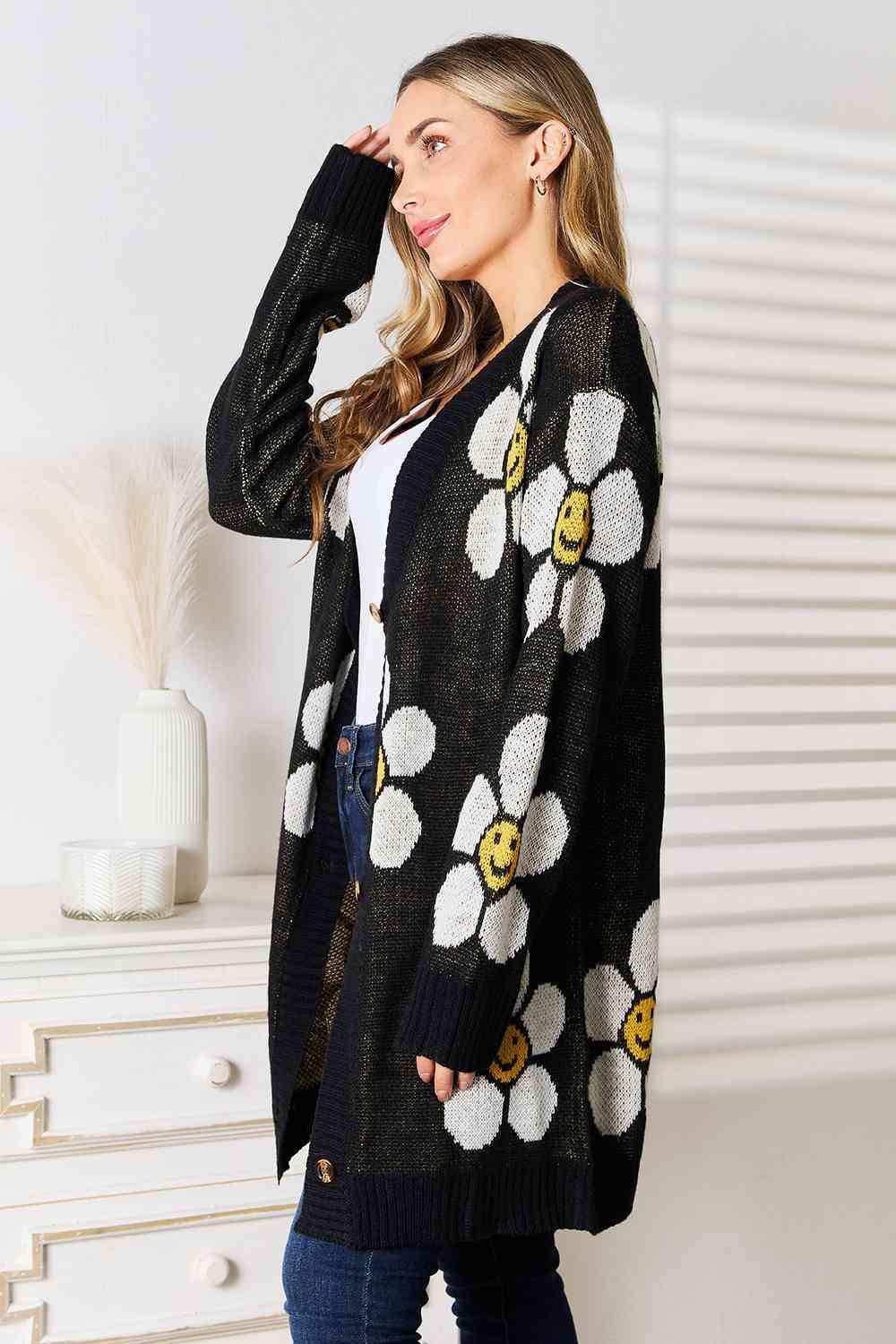 Double Take Floral Button Down Longline Cardigan - Trendsi - Flyclothing LLC