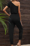Drawstring Waist One-Shoulder Jumpsuit with Pockets - Trendsi - Flyclothing LLC