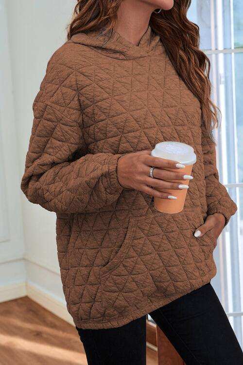 Quilted Long Sleeve Hoodie with Pocket - Trendsi - Flyclothing LLC