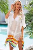 Rainbow Stripe Openwork Slit Cover-Up - Trendsi - Flyclothing LLC