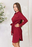 Culture Code Full Size Tie Front Half Zip Long Sleeve Shirt Dress - Trendsi - Flyclothing LLC