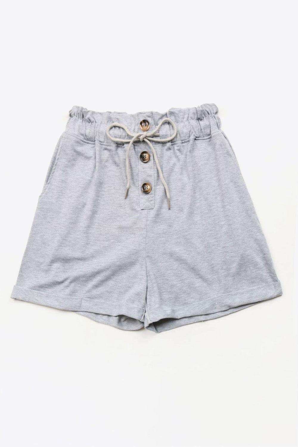 Buttoned Drawstring Waist Cuffed Shorts - Trendsi - Flyclothing LLC