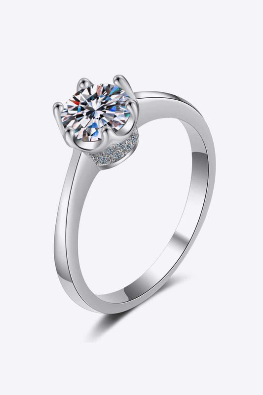 1 Carat Moissanite Rhodium-Plated Solitaire Ring - Trendsi - Flyclothing LLC