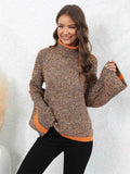Heathered Turtleneck Long Sleeve Sweater - Trendsi - Flyclothing LLC