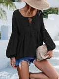 Puff Sleeve Babydoll Blouse - Trendsi - Flyclothing LLC