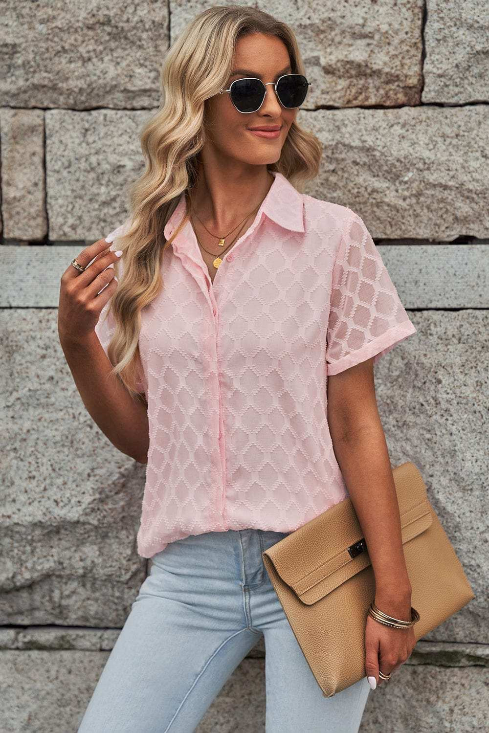 Button Up Short Sleeve Shirt - Trendsi - Flyclothing LLC