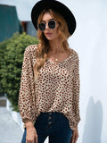 Printed V-Neck Balloon Sleeve Blouse - Trendsi - Flyclothing LLC