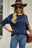 Round Neck Long Sleeve Waffle-Knit Sweater - Trendsi - Flyclothing LLC