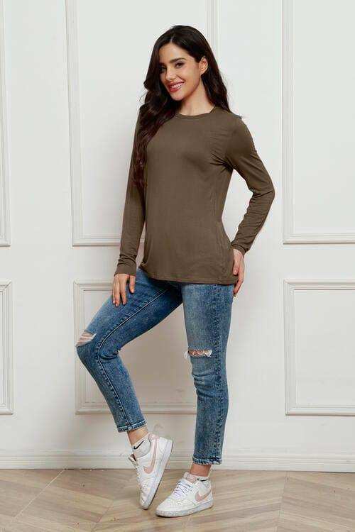 Basic Bae Full Size Round Neck Long Sleeve Top - Trendsi - Flyclothing LLC