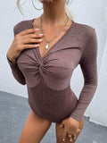 Twist Front V-Neck Long Sleeve Bodysuit - Trendsi - Flyclothing LLC