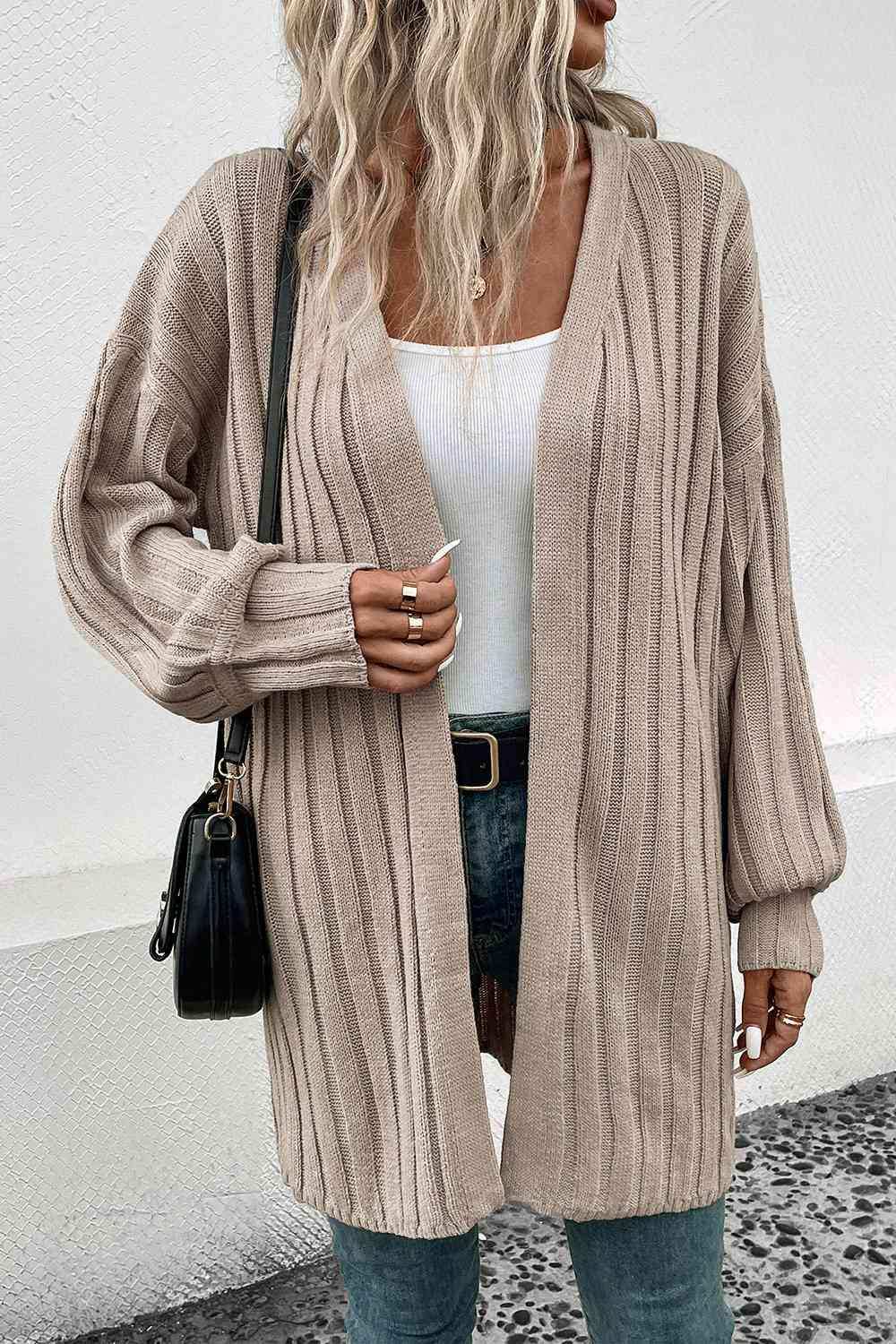 Open Front Cardigan with Pockets - Trendsi - Flyclothing LLC