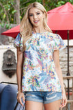 Floral Round Neck Flutter Sleeve Blouse - Trendsi - Flyclothing LLC