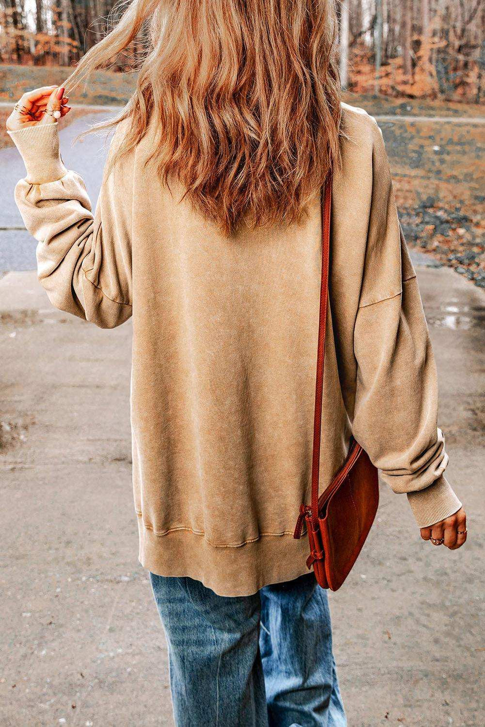 Dropped Shoulder Round Neck Long Sleeve Blouse - Trendsi - Flyclothing LLC
