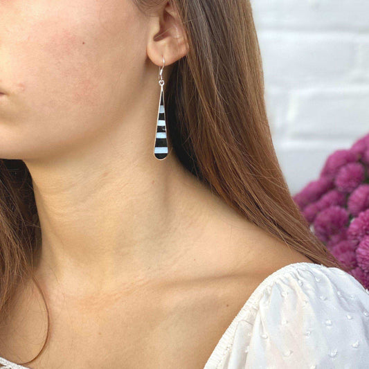Taxco Silver Black Onyz & Abalone Zebra Long Teardrop Earrings - Artisana - Flyclothing LLC