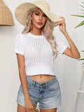 Round Neck Short Sleeve Knit Top - Trendsi - Flyclothing LLC