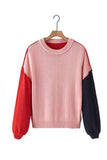 Contrast Round Neck Dropped Shoulder Sweater - Trendsi - Flyclothing LLC