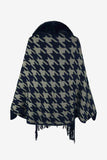 Houndstooth Fringe Hem Poncho - Trendsi - Flyclothing LLC