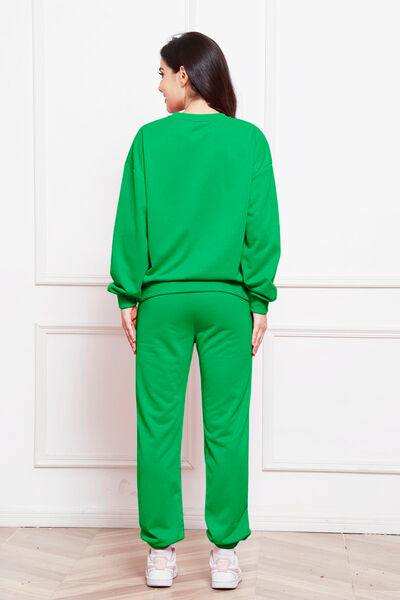 Round Neck Long Sleeve Sweatshirt and Pants Set - Trendsi - Flyclothing LLC