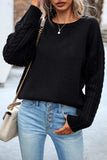 Cable-Knit Round Neck Drop Shoulder Sweater - Trendsi - Flyclothing LLC