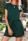 Drawstring Waist Short Sleeve Romper with Pockets - Trendsi - Flyclothing LLC