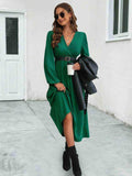 Surplice Neck Long Sleeve Midi Dress - Trendsi - Flyclothing LLC