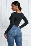 Half Zip Scoop Neck Long Sleeve Bodysuit - Trendsi - Flyclothing LLC