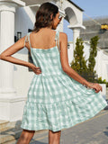 Plaid Tie-Shoulder Sleeveless Tiered Dress - Trendsi - Flyclothing LLC