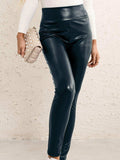 PU High Waist Straight Pants - Trendsi - Flyclothing LLC