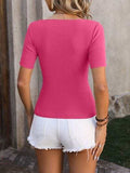 Square Neck Short Sleeve Sweater - Trendsi - Flyclothing LLC