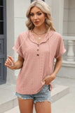 Eyelet Drawstring Hooded Short Sleeve Blouse - Trendsi - Flyclothing LLC