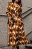 Printed Tied Pocketed Lantern Sleeve Dress - Trendsi - Flyclothing LLC
