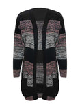 Striped Open Front Long Sleeve Cardigan with Pockets - Trendsi - Flyclothing LLC
