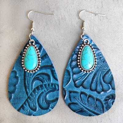 Artificial Turquoise Teardrop Earrings - Trendsi - Flyclothing LLC