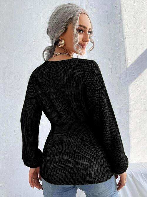 Notched Dropped Shoulder Knit Top - Trendsi - Flyclothing LLC