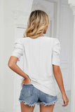 Eyelet Puff Sleeve Round Neck Blouse - Trendsi - Flyclothing LLC